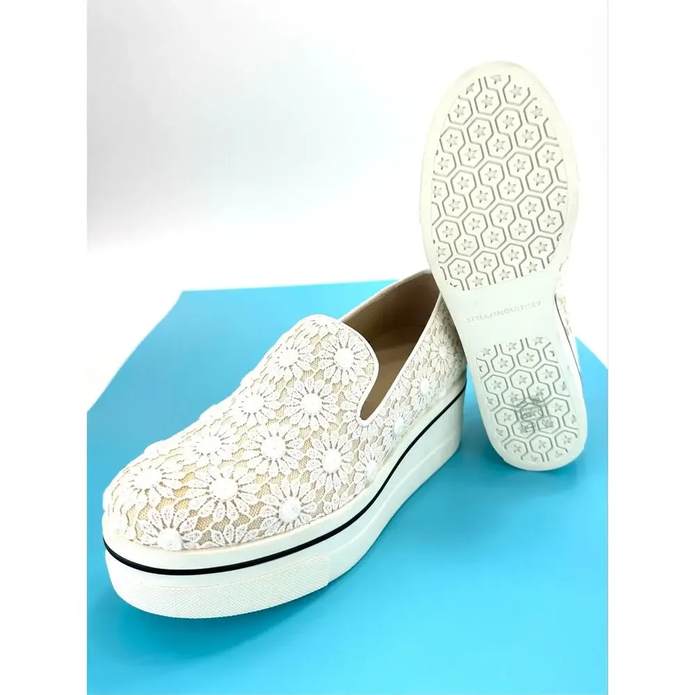 Stella McCartney Binx Platform Loafer Size 5/35 Tan/White Daisies Slip-On New